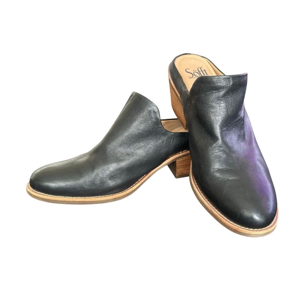 Sofft Ameera Black Leather Clog Mule Size 9 1/2